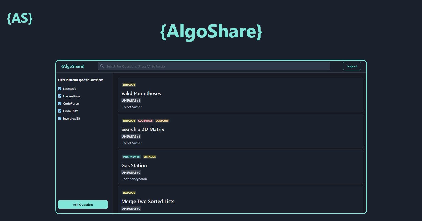 Introducing AlgoShare : a platform to share and ask coding problems.