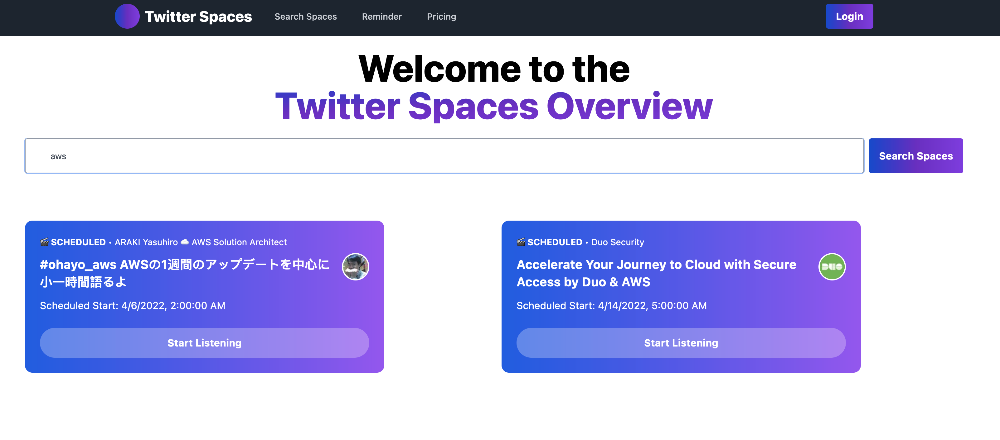 Twitter Spaces Search for AWS