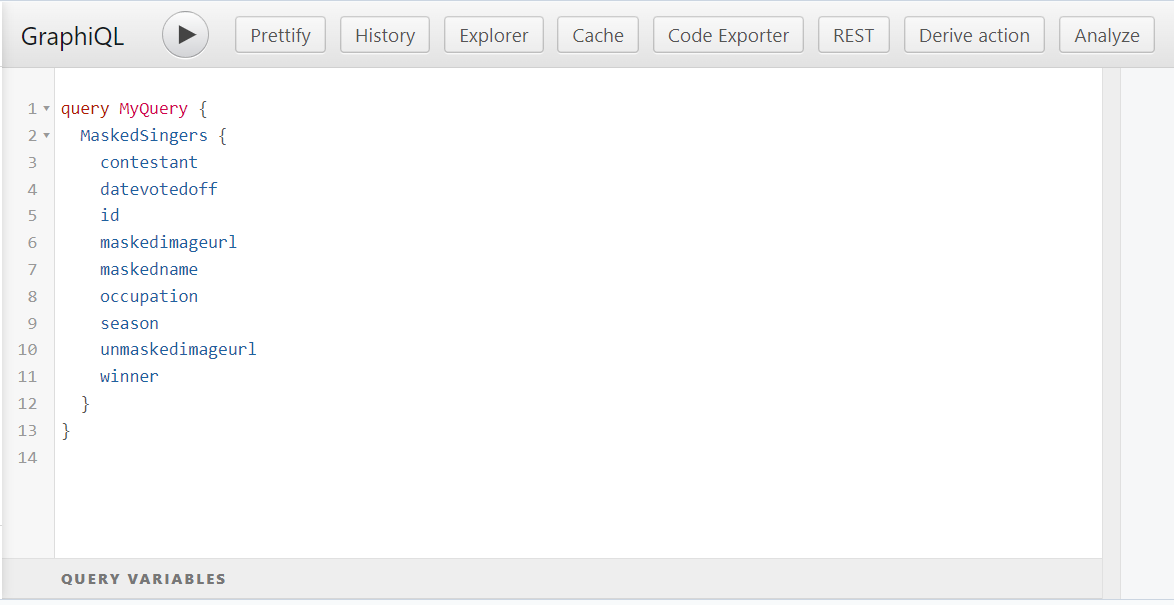 A GraphQL query on GraphiQL, displayed on the Hasura Cloud's API explorer