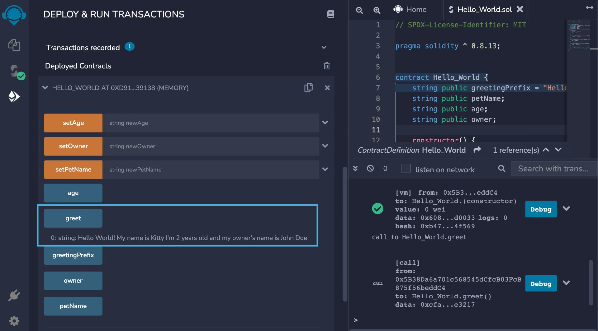 Testing a getter function in Solidity smart contract with Remix IDE