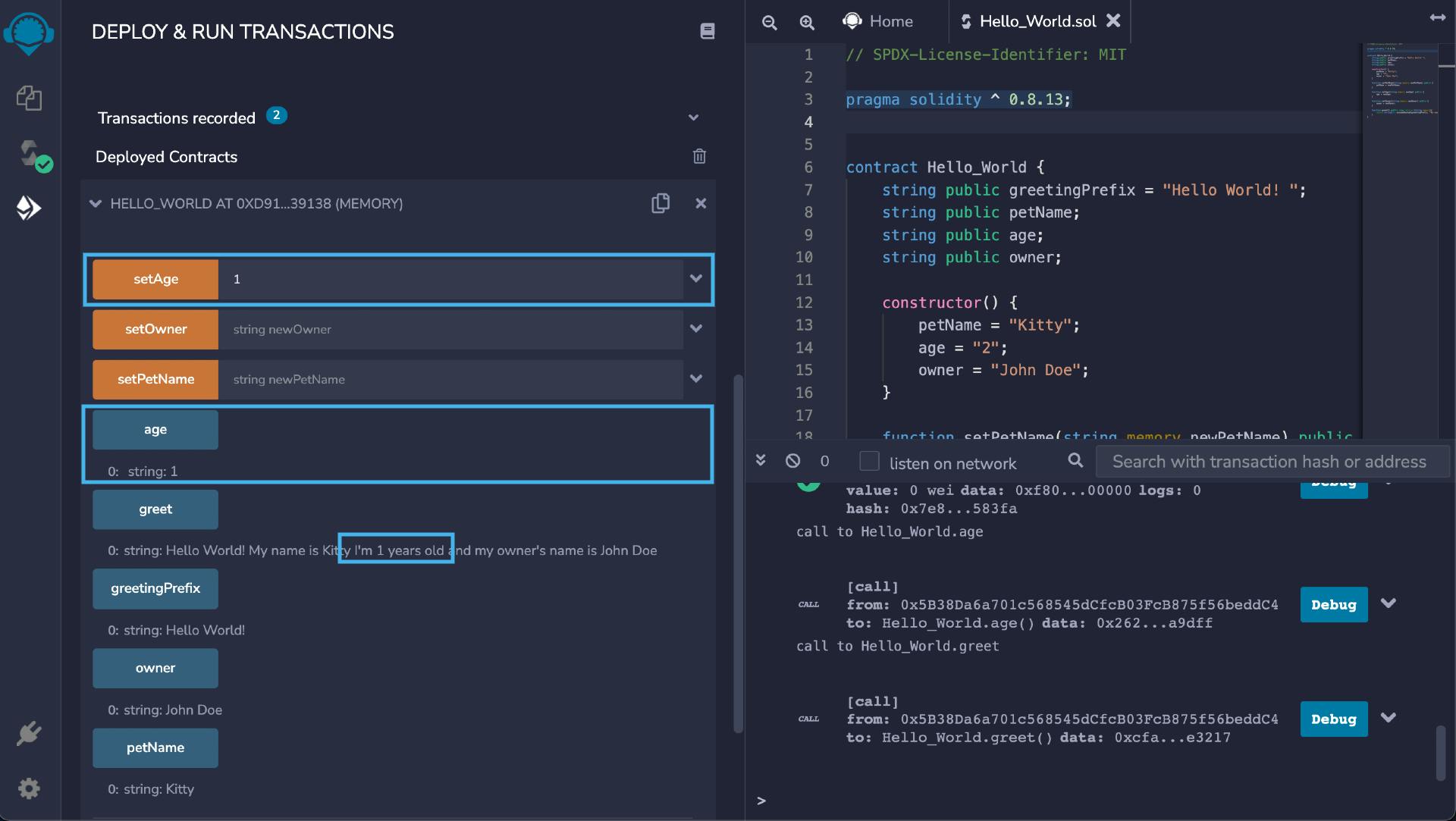 Testing Solidity smart contract function in Remix IDE