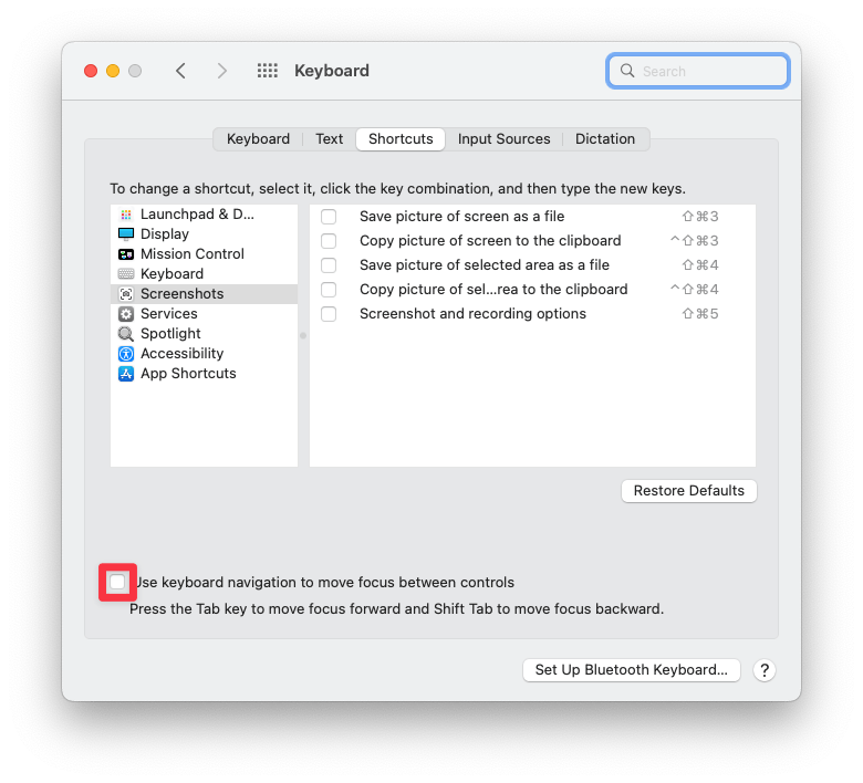 Keyboard settings in macOS preferences