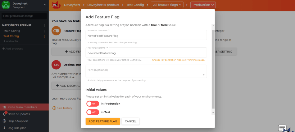 Add New Feature Flag or feature toggle