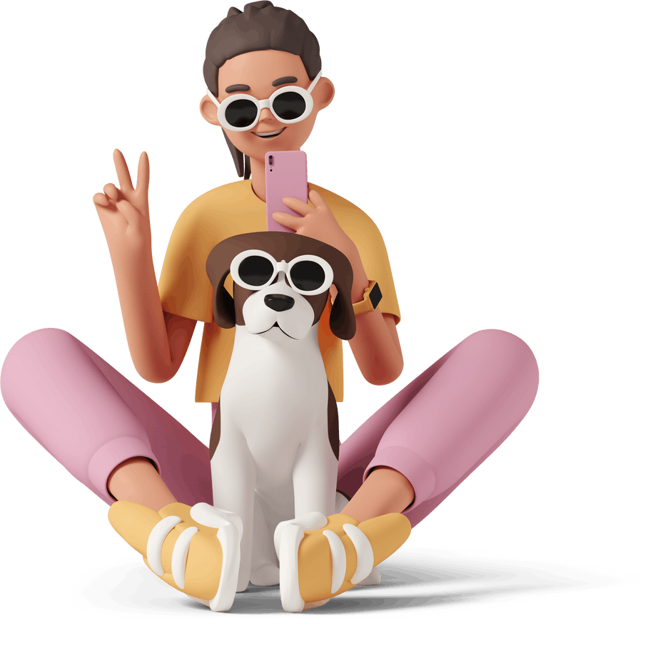 casual-life-3d-woman-taking-a-funny-photo-with-dog-1.png