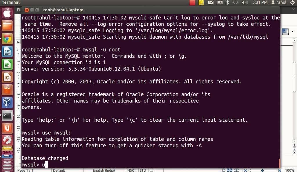 MySQL Starting Commands In Ubuntu Terminal
