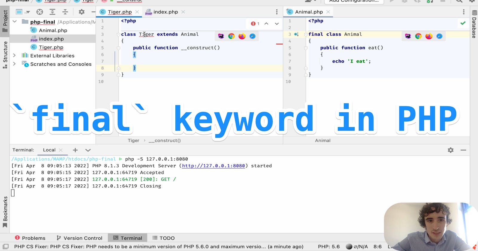 `final` keyword with PHP