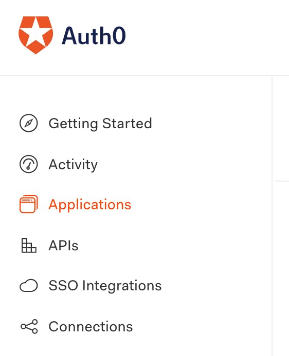 Auth0 screen showing main menu