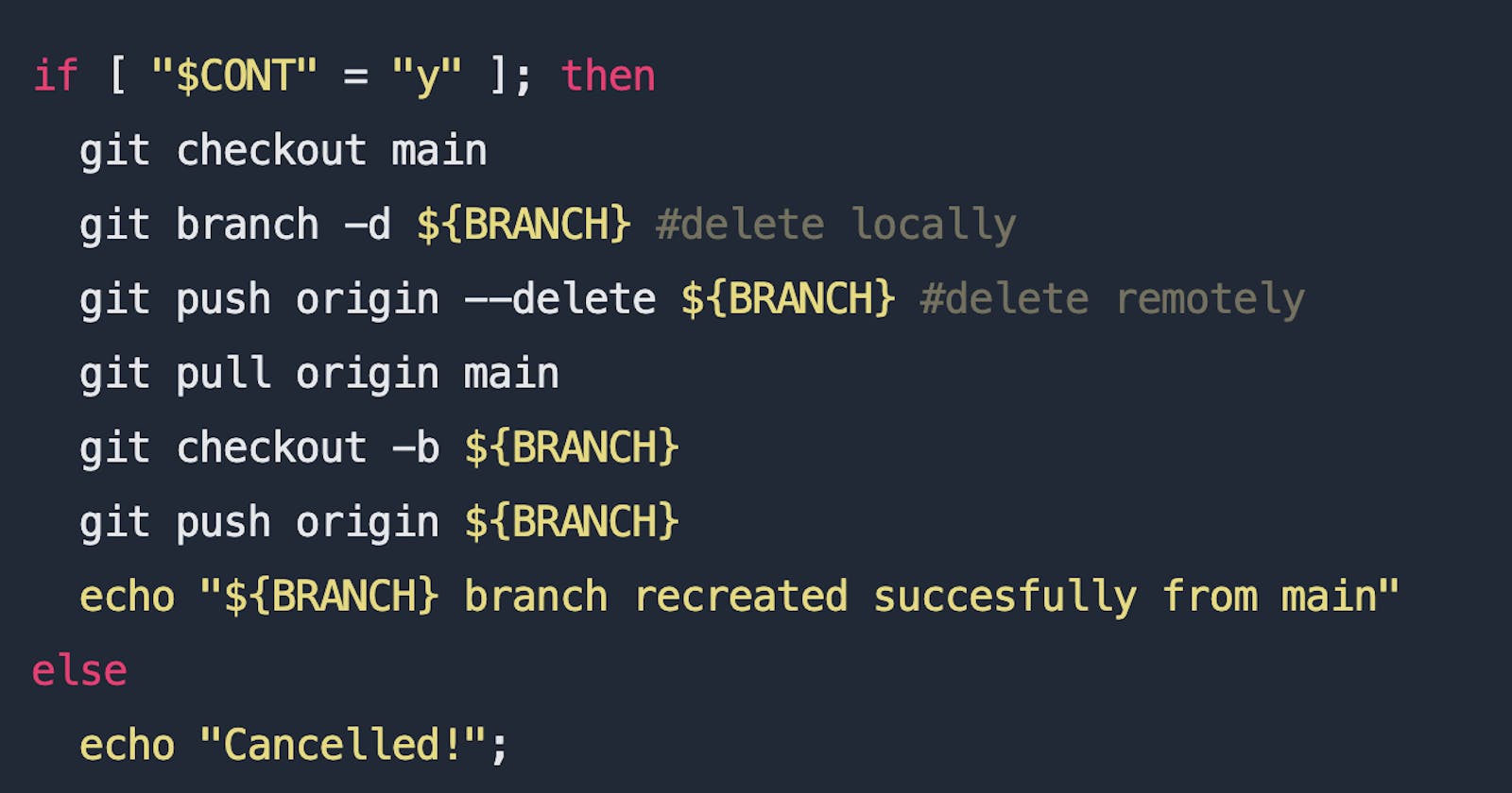 Script for recreating a branch from the main branch