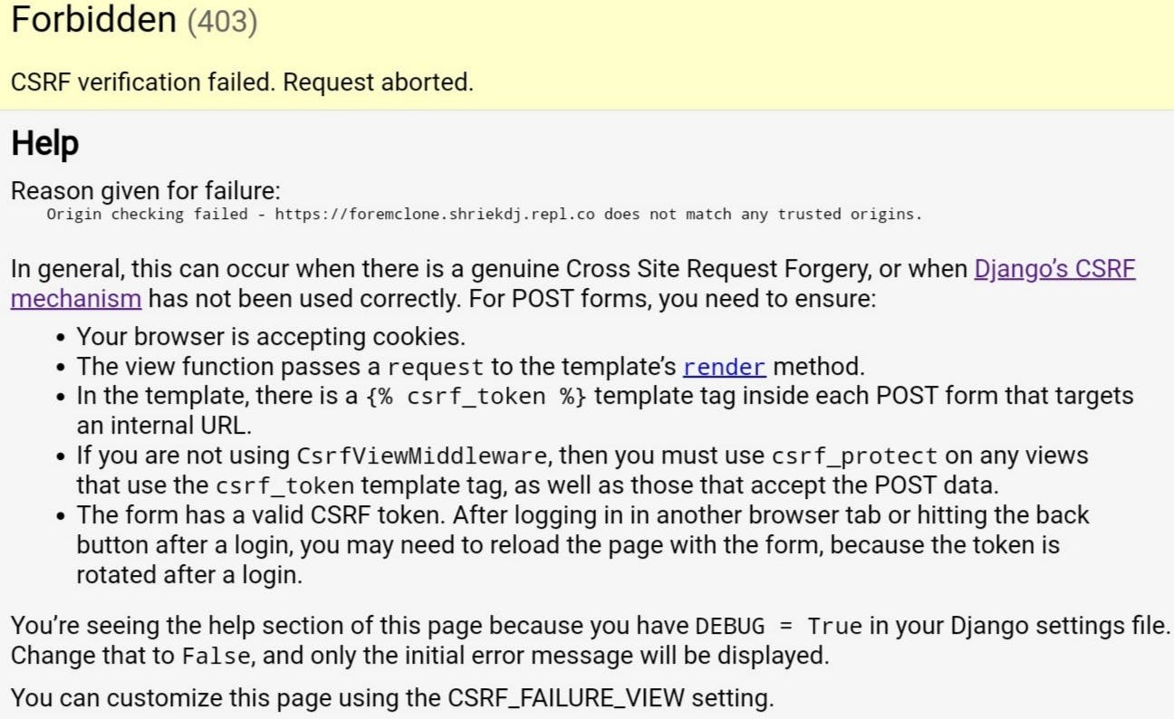 Forbidden (403) CSRF verification failed. Request aborted error image