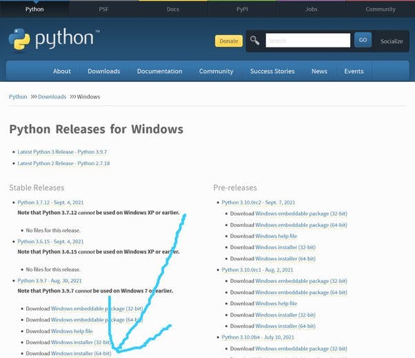 Location for python download exe for 64 bit