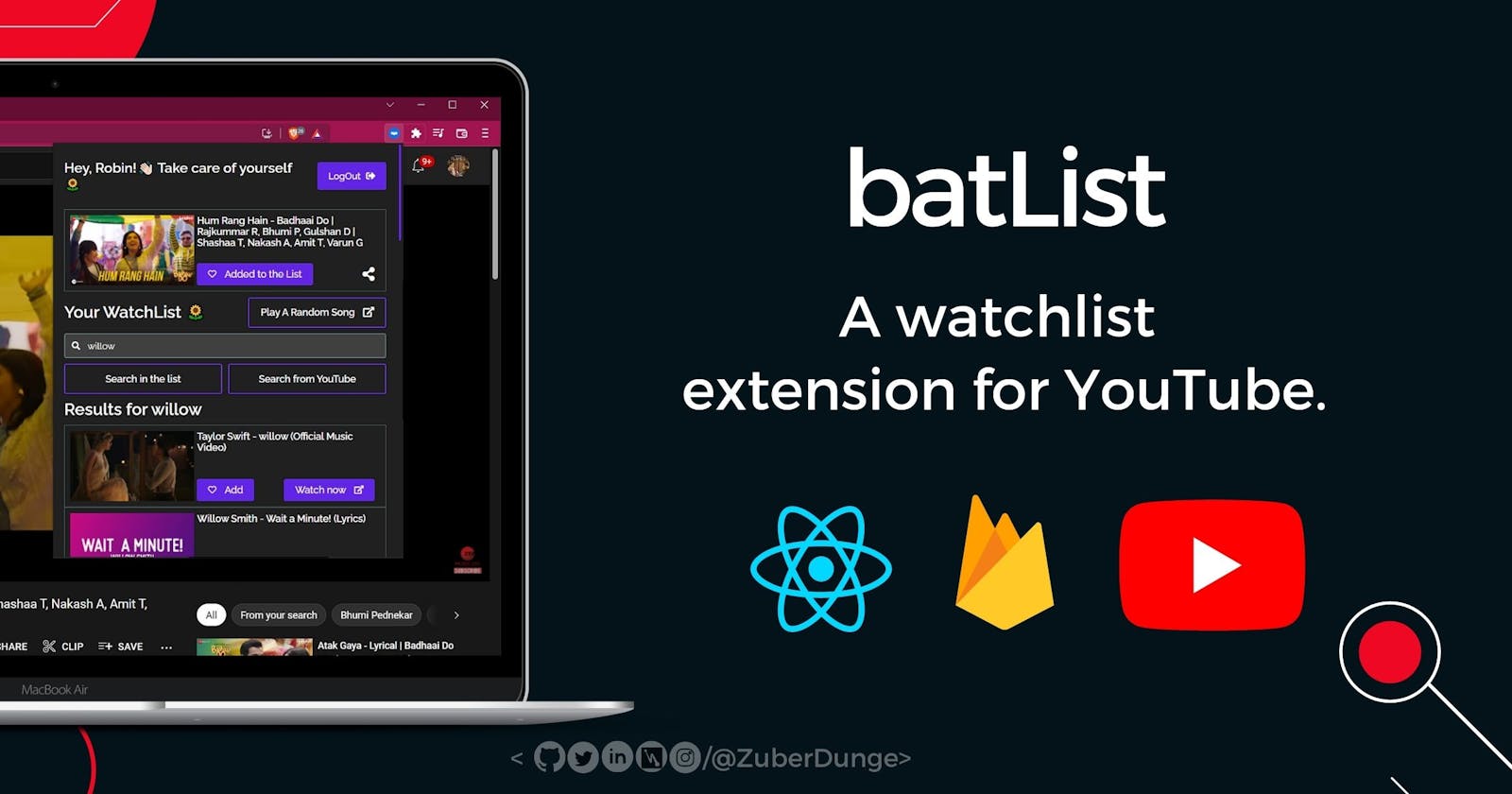 batList - A watchlist extension for YouTube using ReactJS, Firebase, and YouTube API.