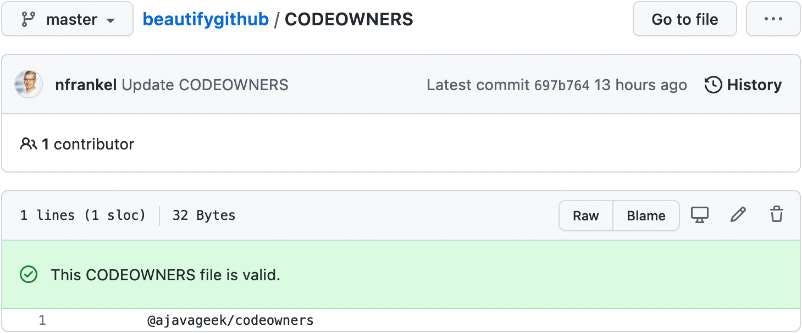 GitHub validates the CODEOWNERS file when you open it