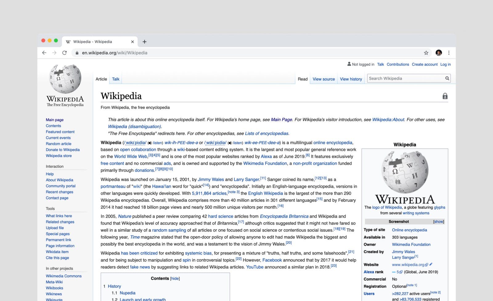 Wikipedia web page