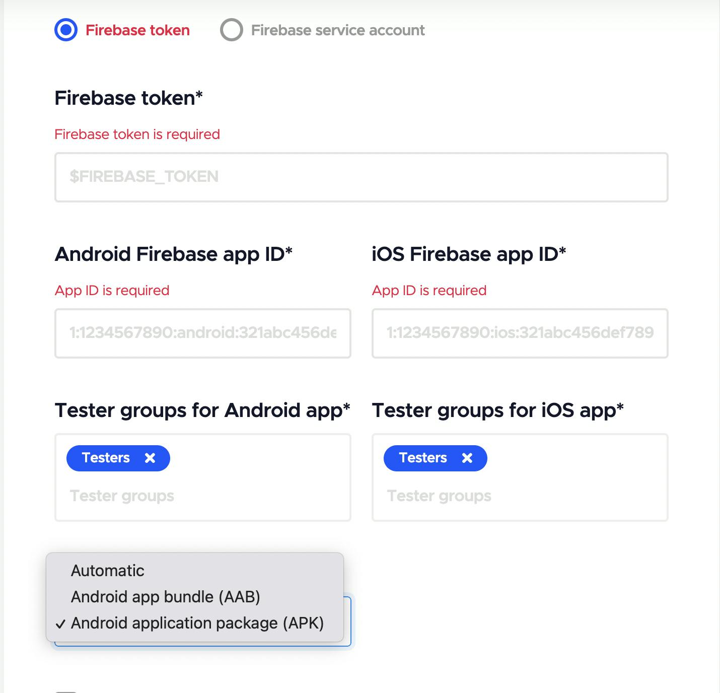 Codemagic configure firebase app distribution