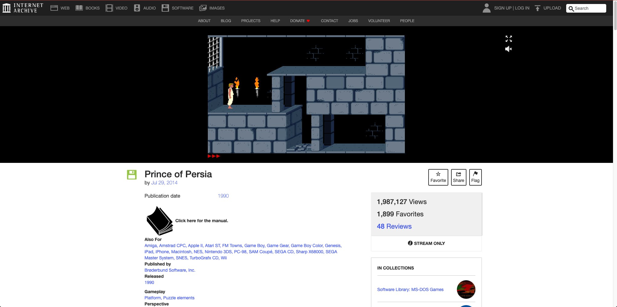 Screenshot of Prince of Persia playing on the browser