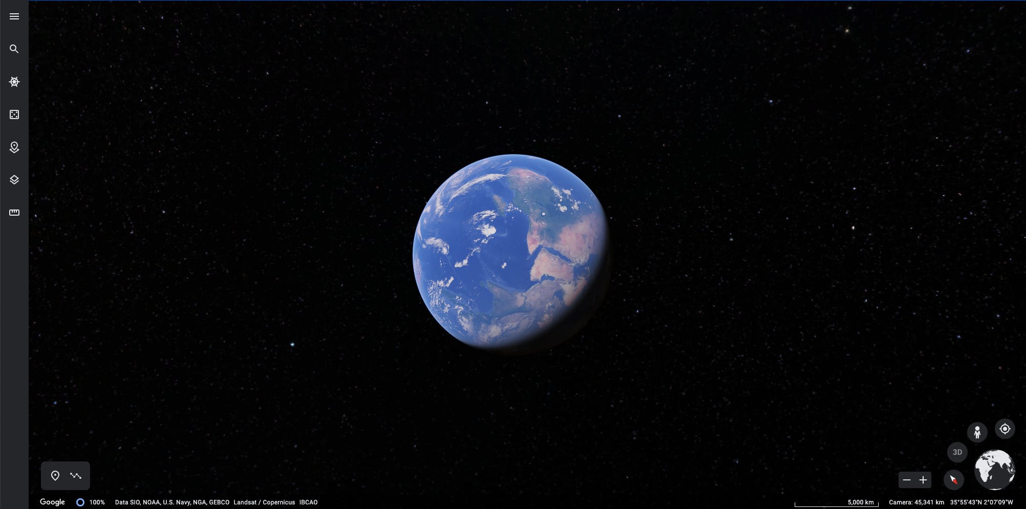Screenshot of Google Earth running in the browser