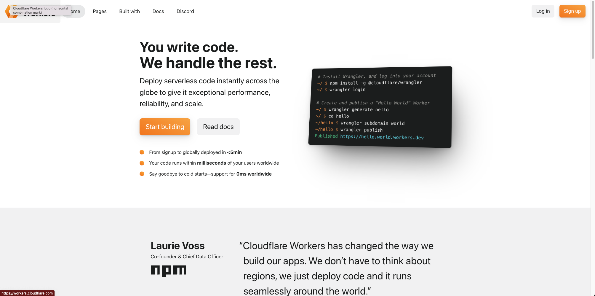 Screenshot of the CloudFlare Workers website