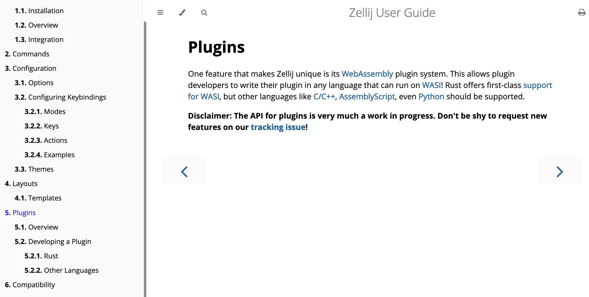 Screenshot of Zellijs user docs