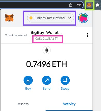 Viewing Metamask wallet address and switching to Rinkeby Network