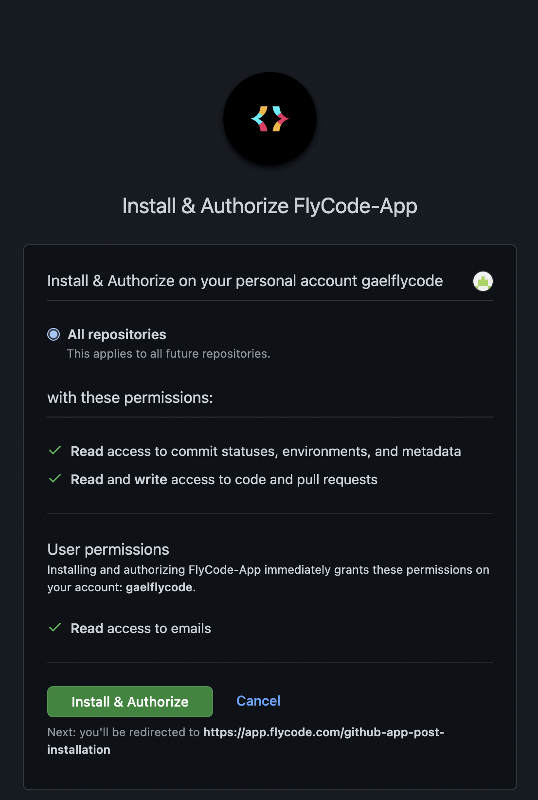 Authorize the FlyCode app and import your GitHub repositories