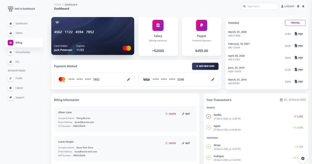Soft UI Dashboard Flask - Billing Page.