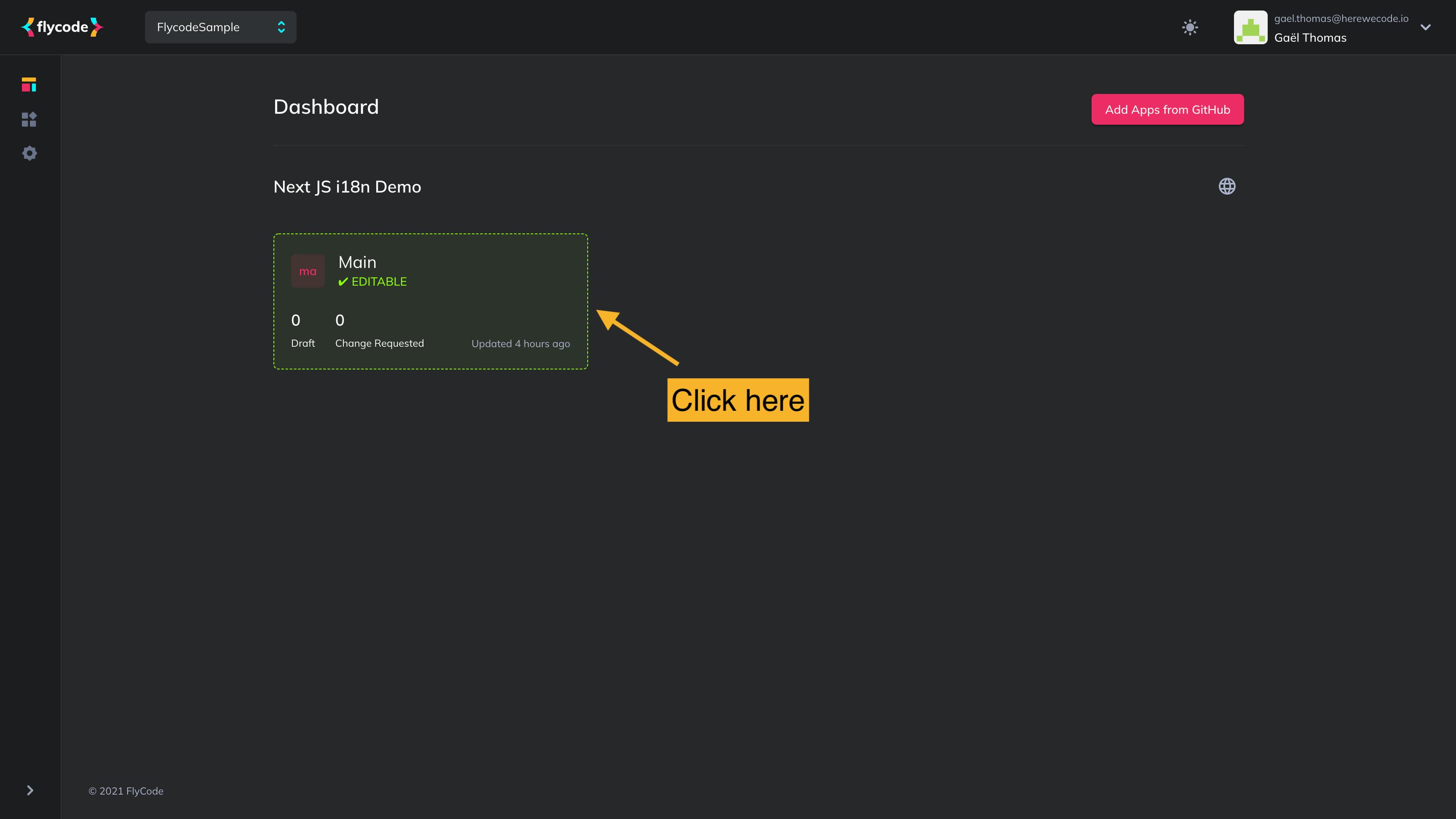 Open your application via the FlyCode dashboard