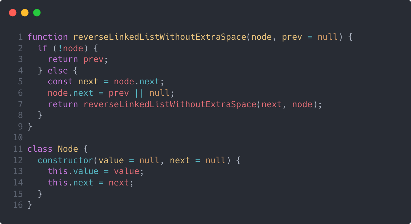 An example of reversing a linked list in JavaScript