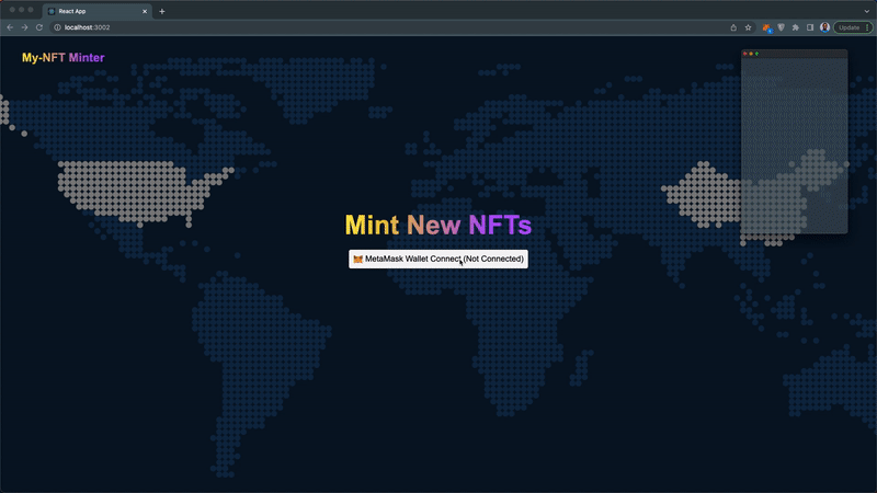 Demonstration of how NFT Minting dApp works in a gif