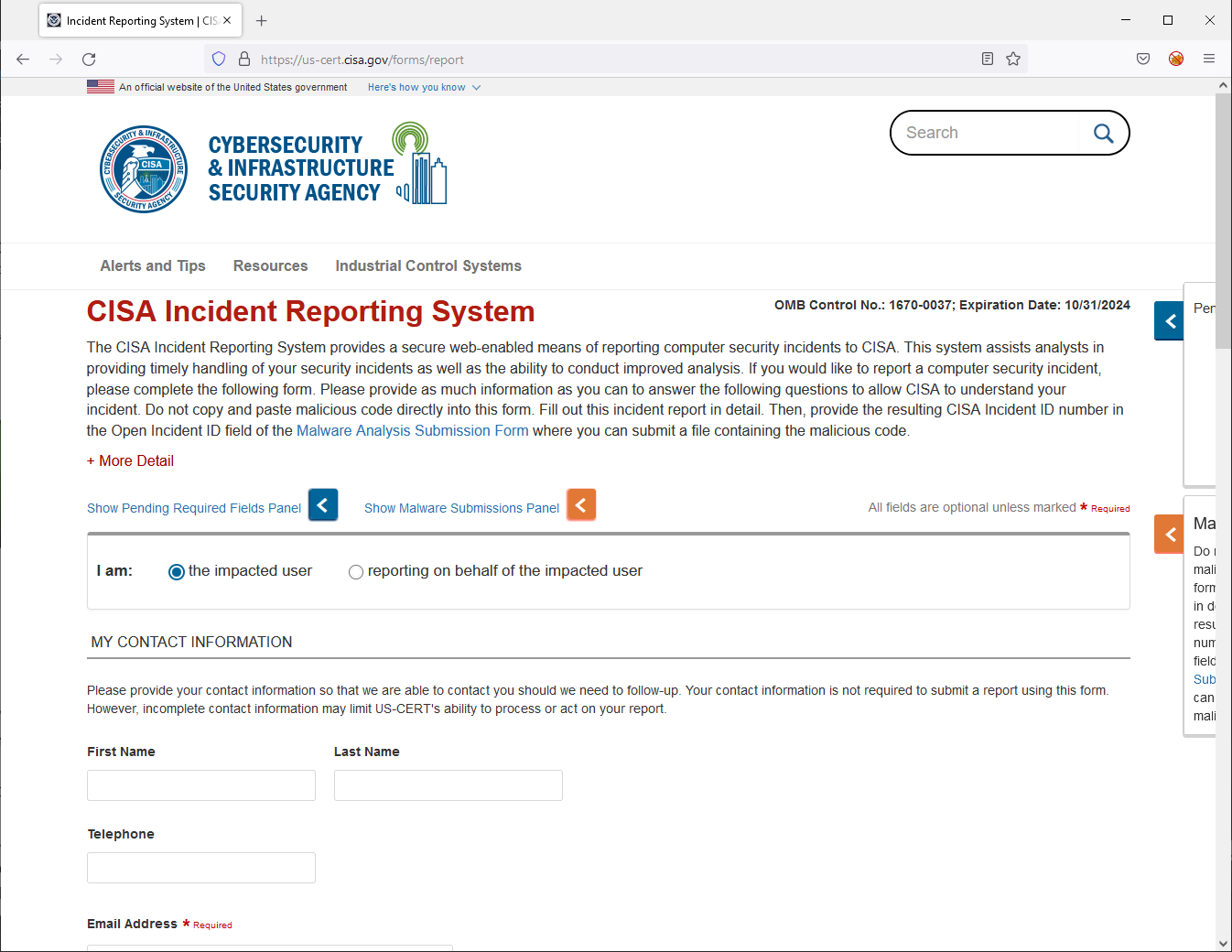 CISA Incident Reporting System
