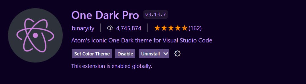 One Dark Pro theme 