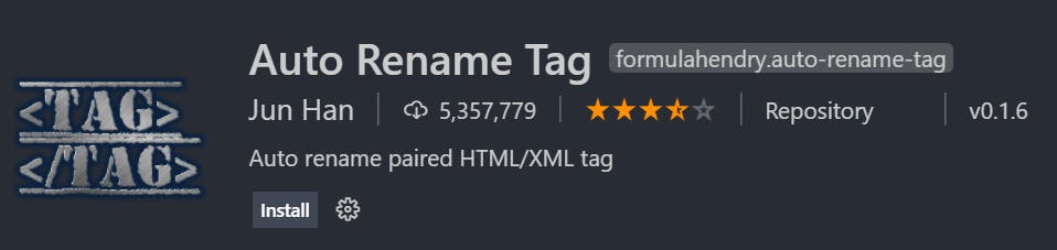 Auto rename tag Vs Code extension