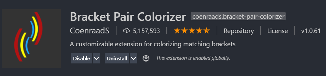 Bracket Pair Colorizer Vs Code extension