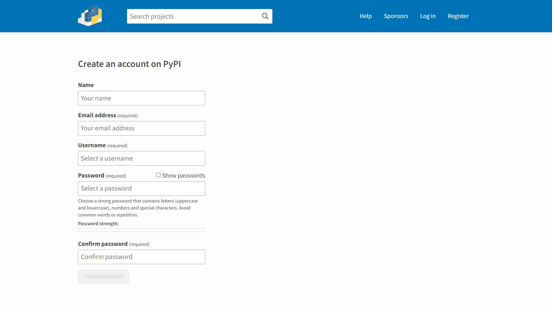 PyPI Registration Form