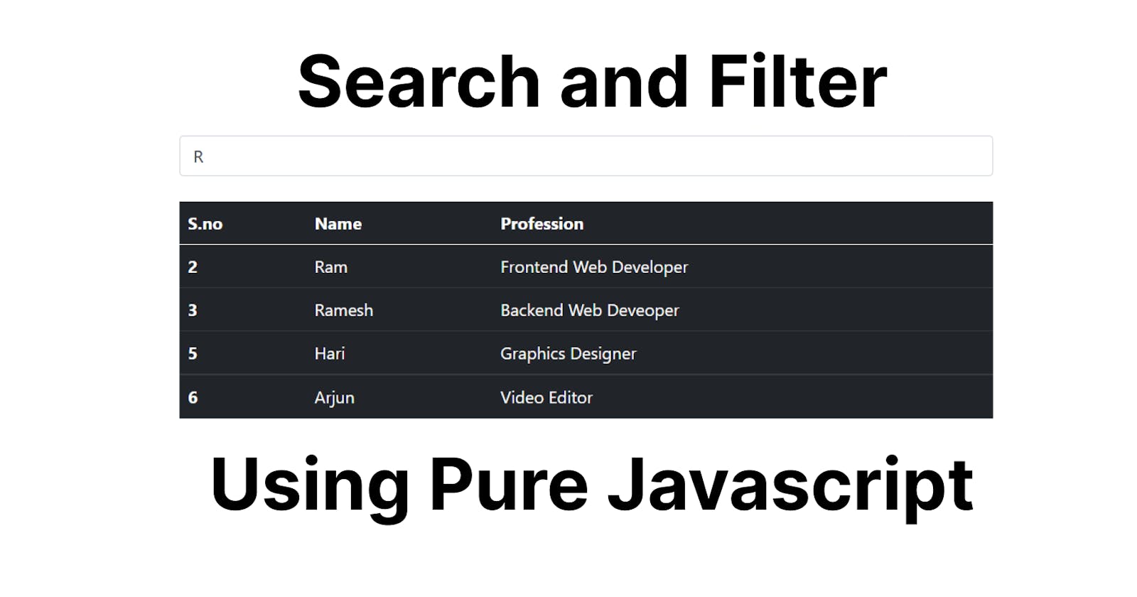 Search and Filter items of table using pure JavaScript.