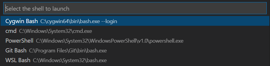 vs code shell list