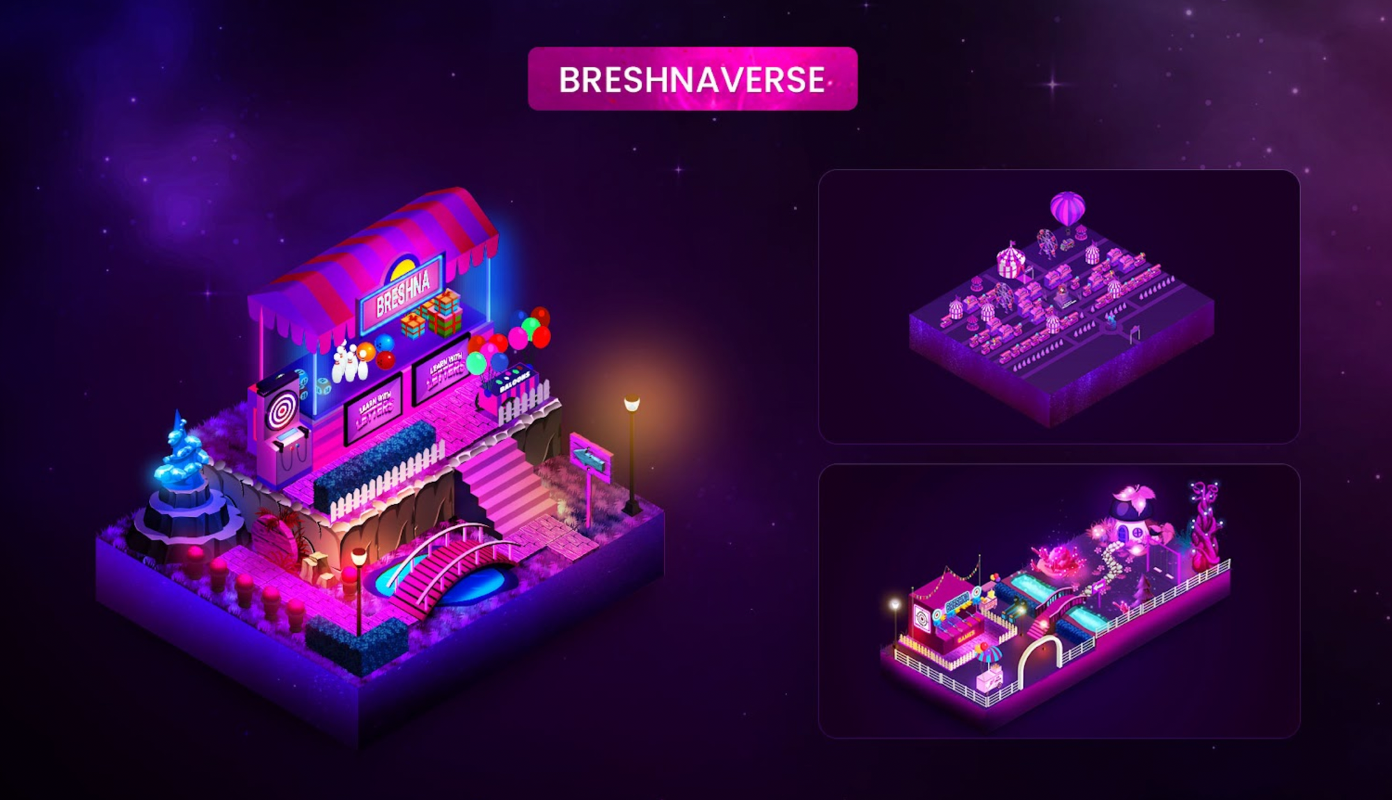 This photo shows artwork of a stand and virtual carnival for the Breshnaverse