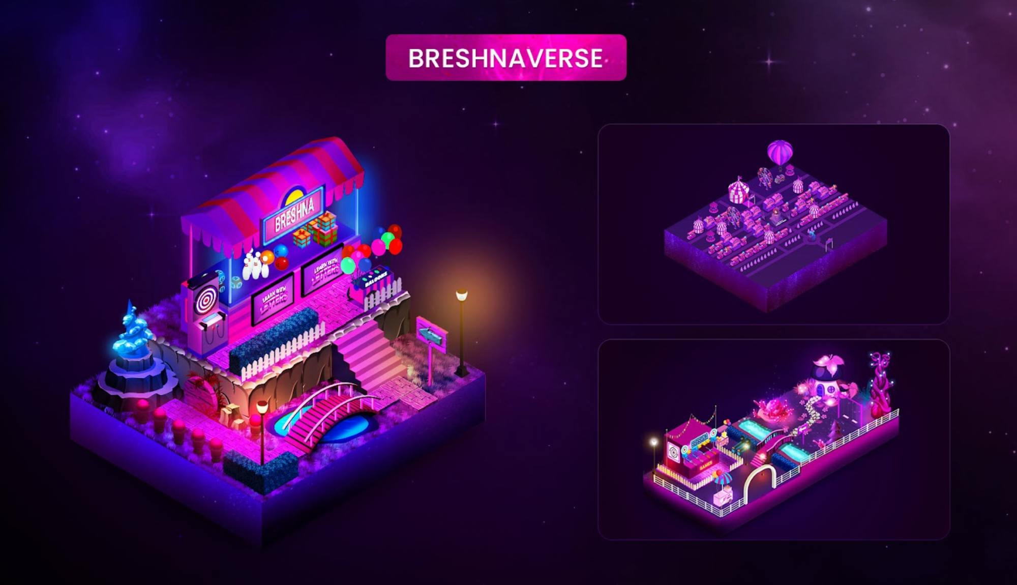 This photo shows artwork of a stand and virtual carnival for the Breshnaverse
