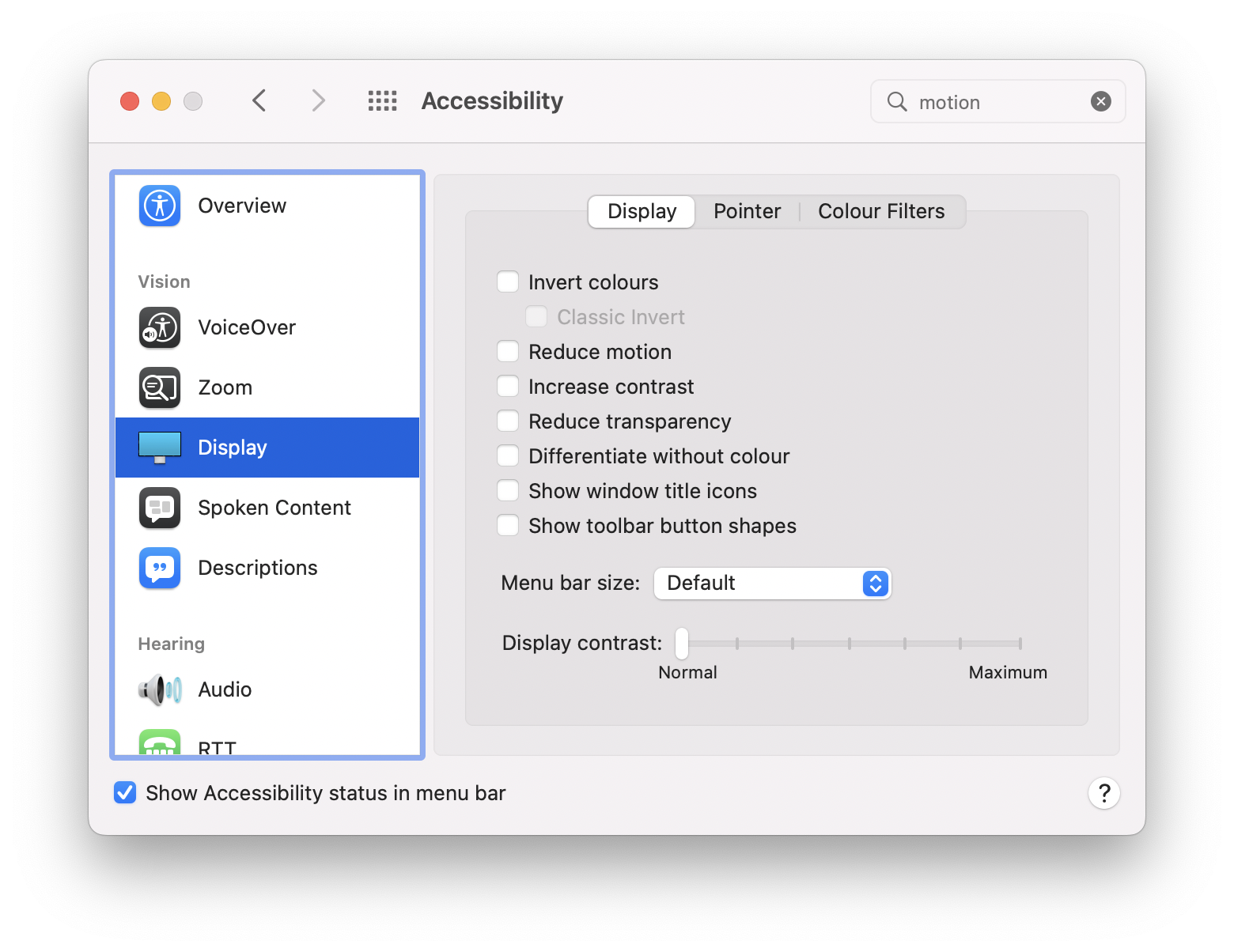 Accessibility settings on a Mac