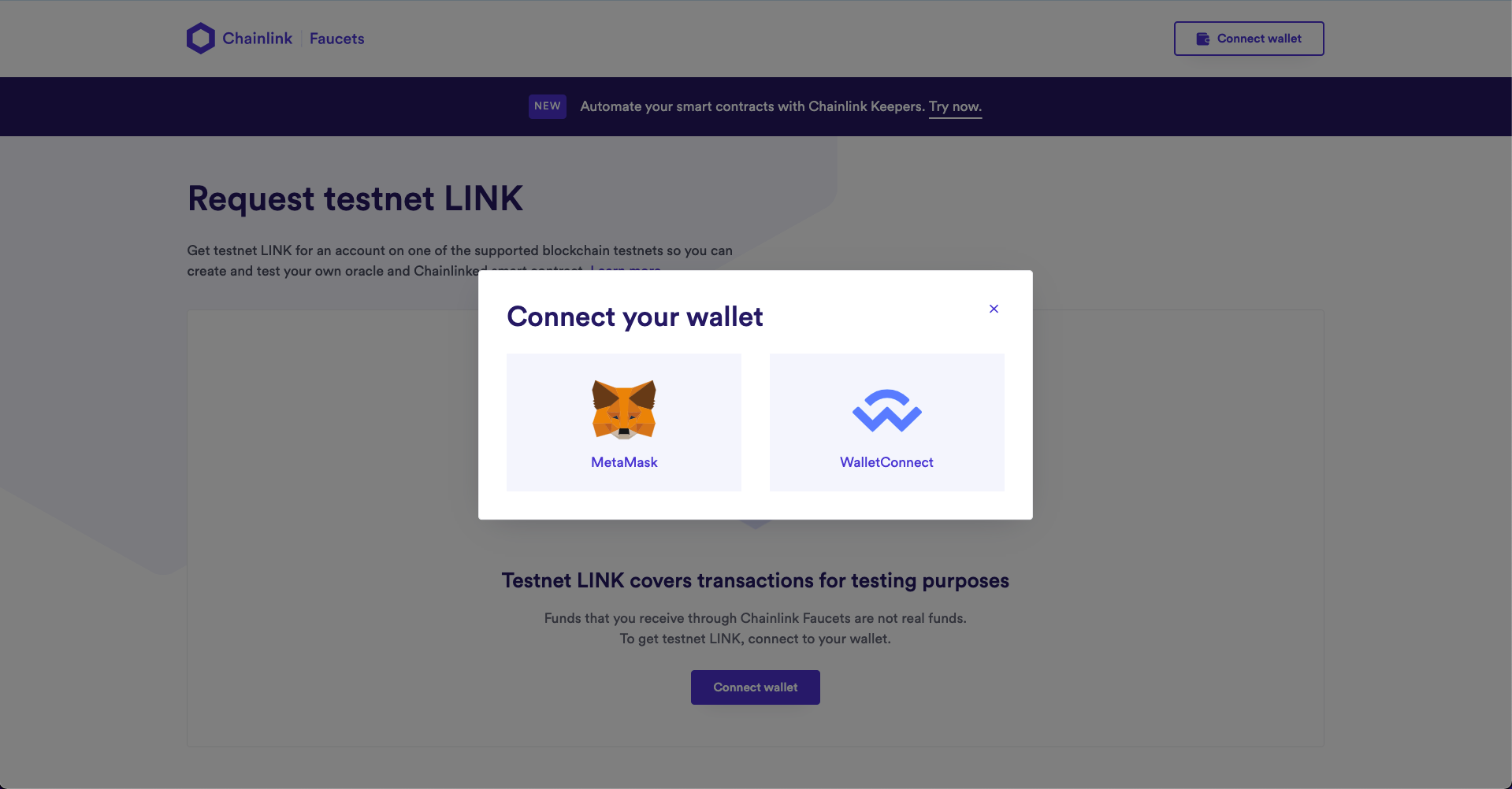 Connecting to faucets chainlink with metamask