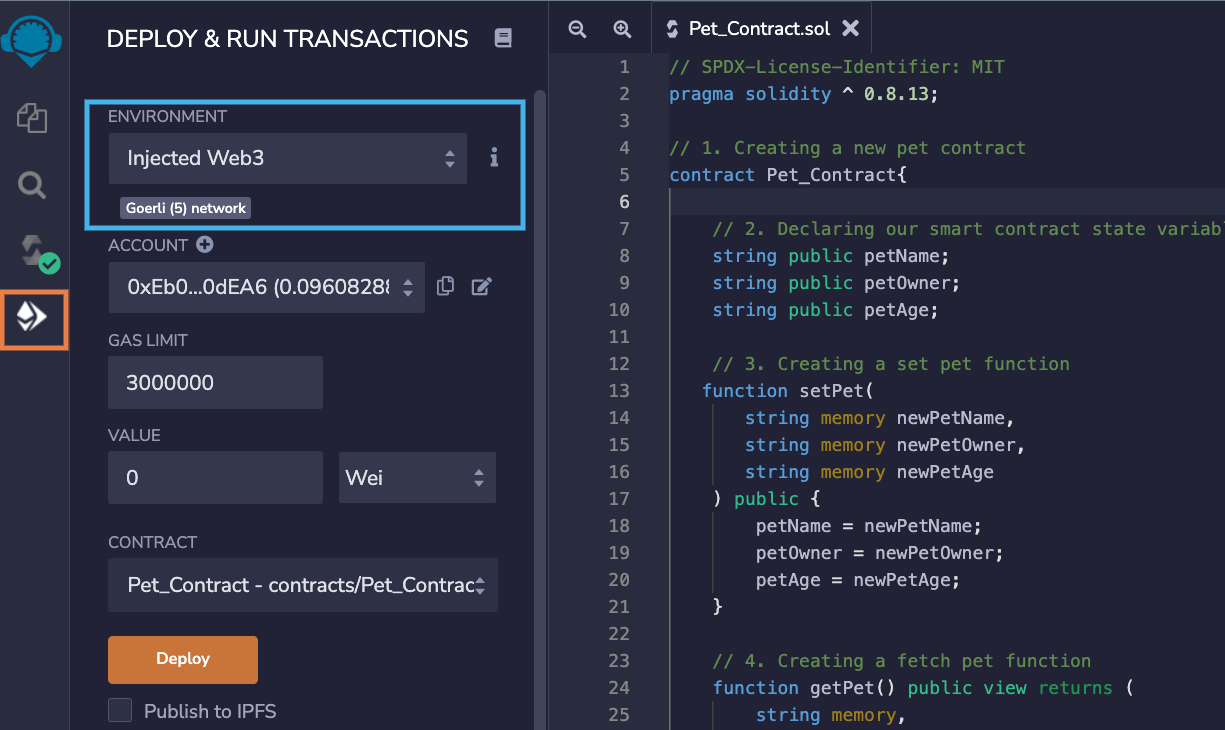 deploying a smart contract on the Remix IDE