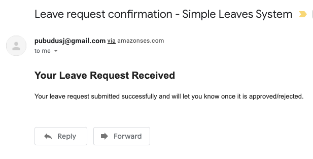 Leave request confirmation