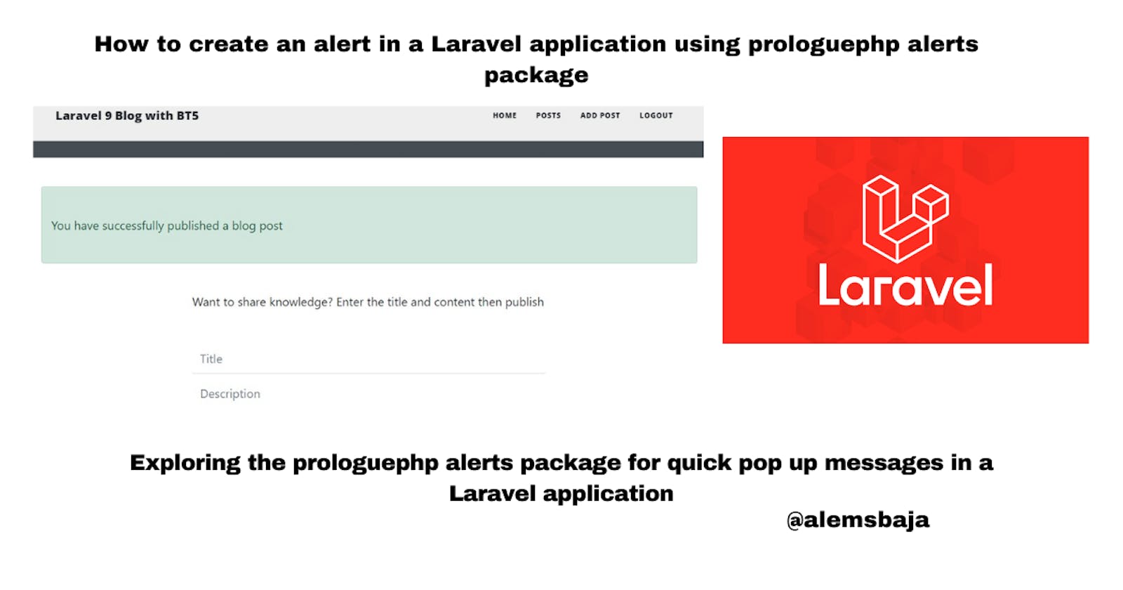 How to create an alert in a Laravel application using prologuephp alerts package
