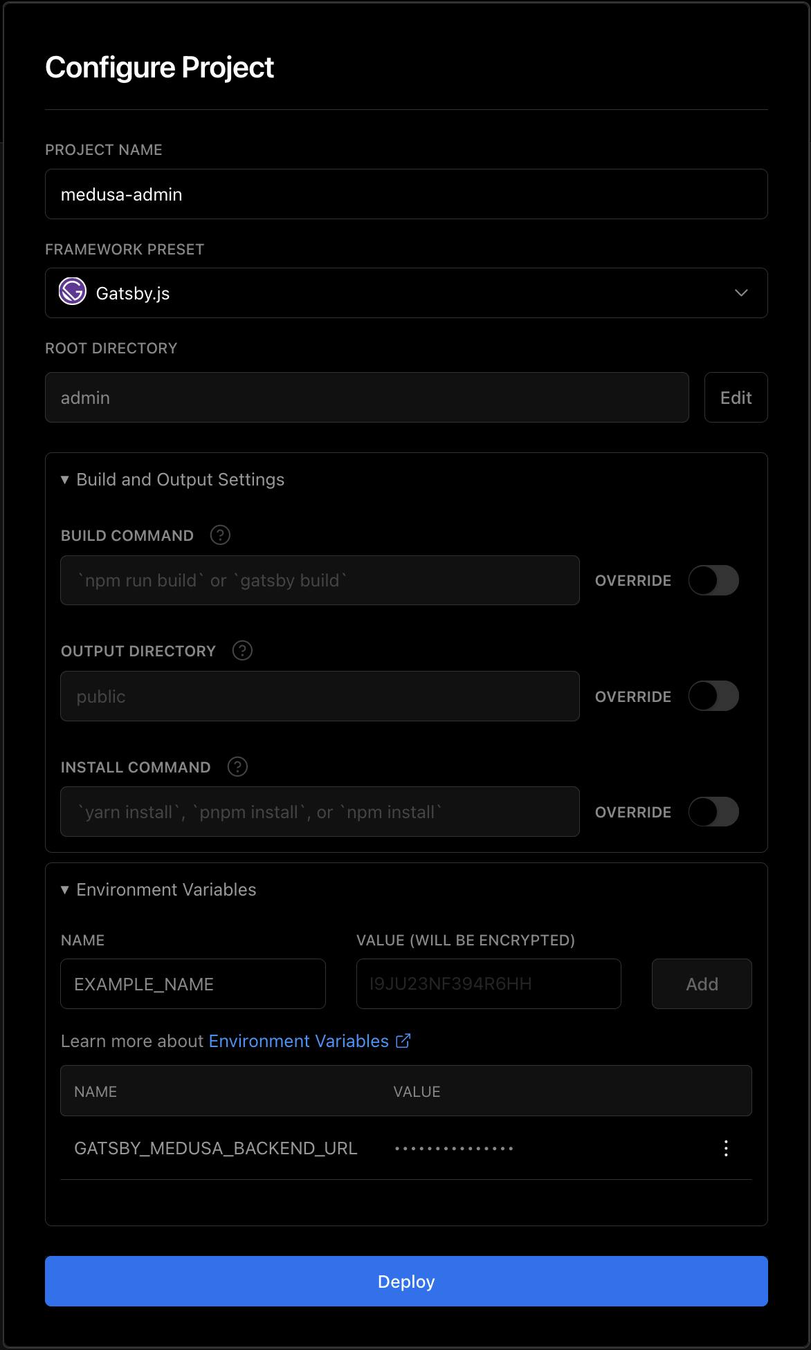 Configuration for the admin app