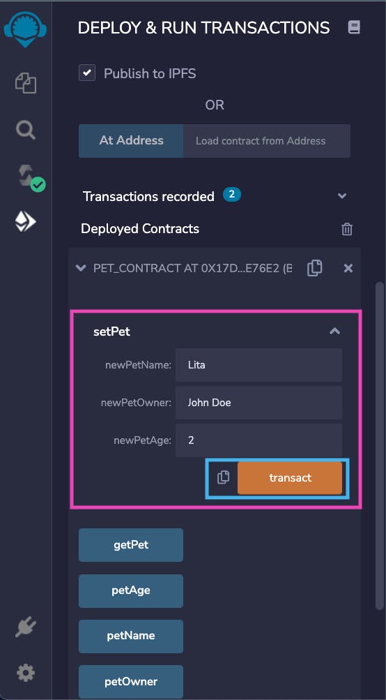 Transacting with the smart contract