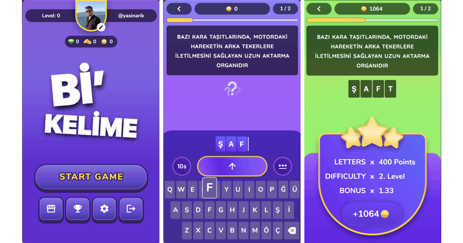 Bi Kelime (A Word): A Trivia-Word Guessing Game built with Flutter.