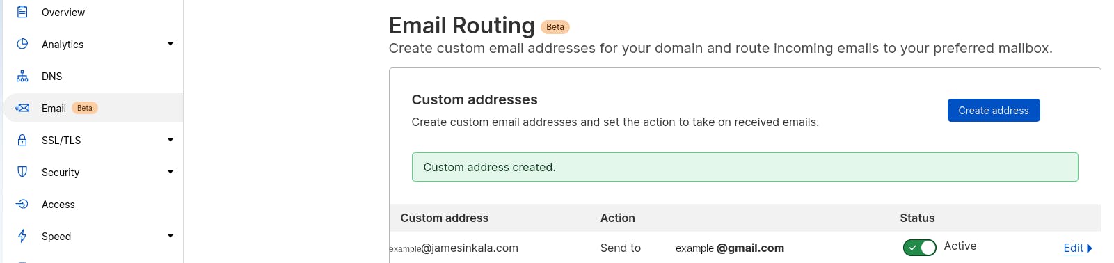 Successfully added a custom address