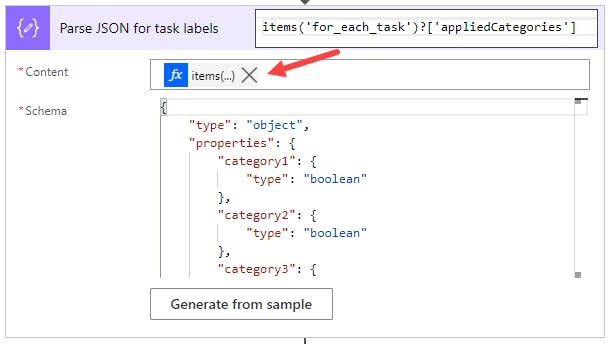 parse JSON for task labels