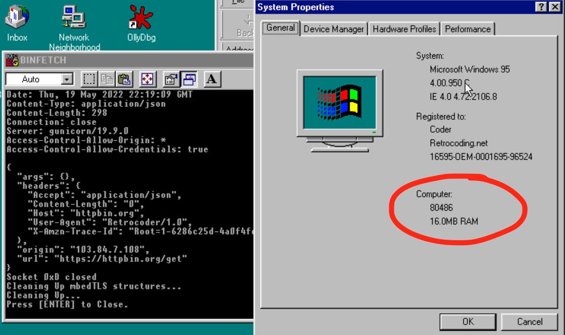 TLS 1.2 running on Windows 95 in Intel 486 DX2