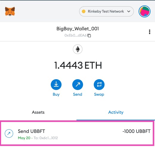 Metamask will display the transaction status of transferring tokens to another wallet