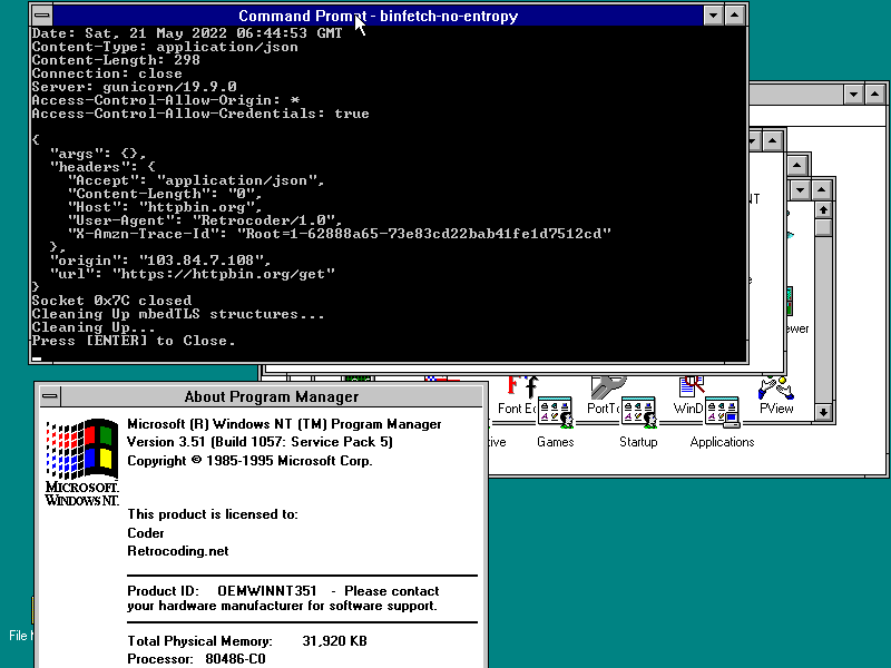 Running TLS 1.2 HTTP client on Windows NT 3.51 on top of Intel 486